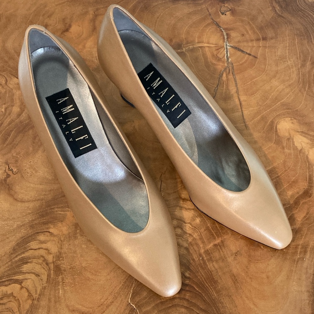 Amalfi Magik Gold Shimmer Italian Classic Leather Low-Heel Vintage Pumps 7B